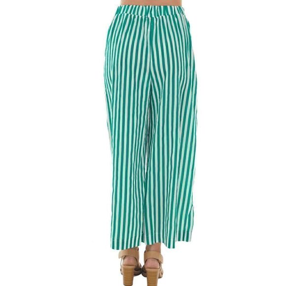 NWT Lime Lush Green Jade Striped Waist Tie Wide Leg Woven Pants - Picture 2 of 8